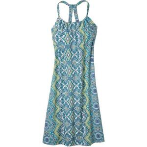 PrAna Quinn Dress Paisley Green Blue Mini Length Sleeveless Built in Bra: Small